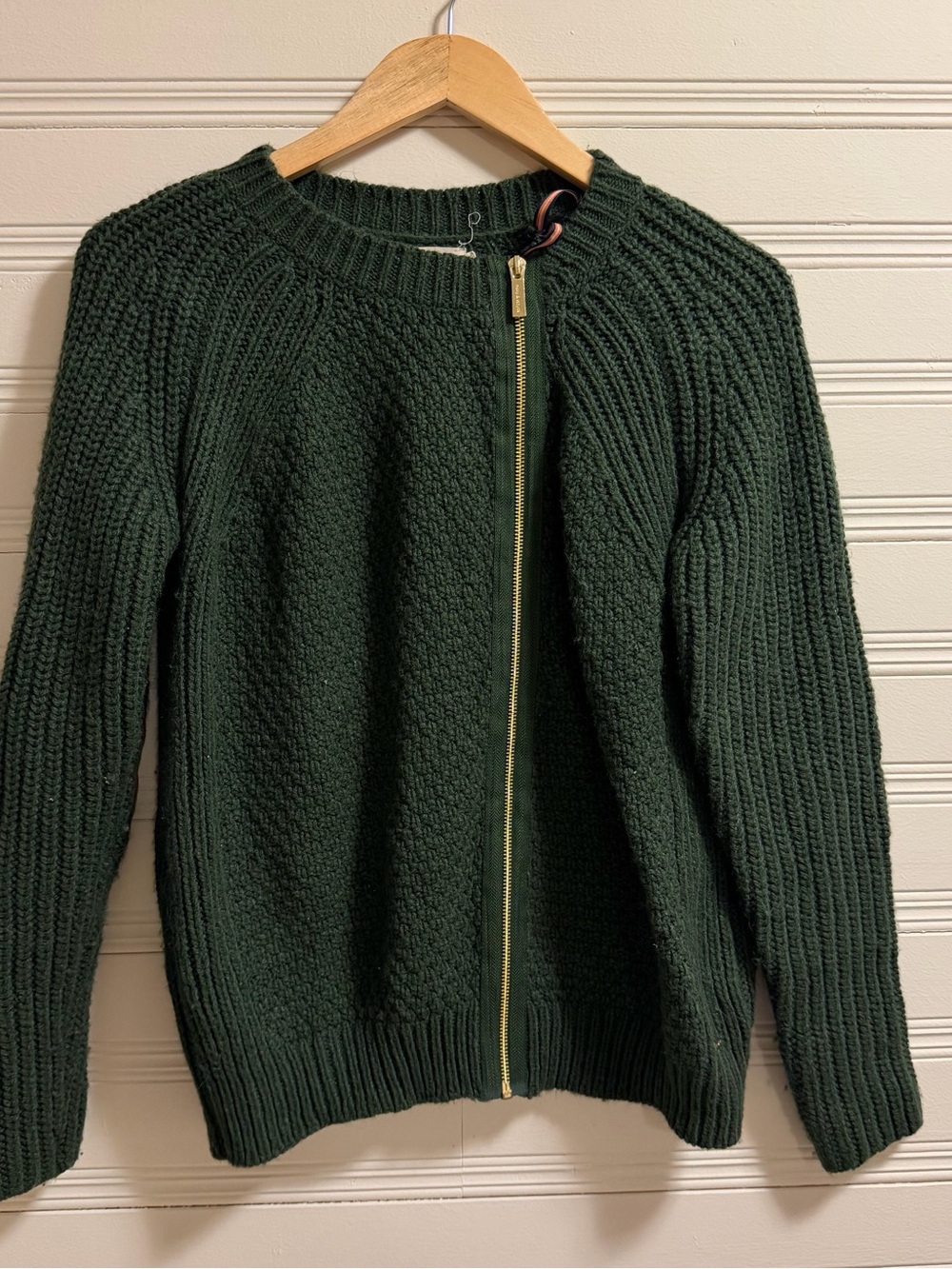 Swedish Holly & Whyte Wool Blend Zip Sweater Elbow Patch Dark Academia S